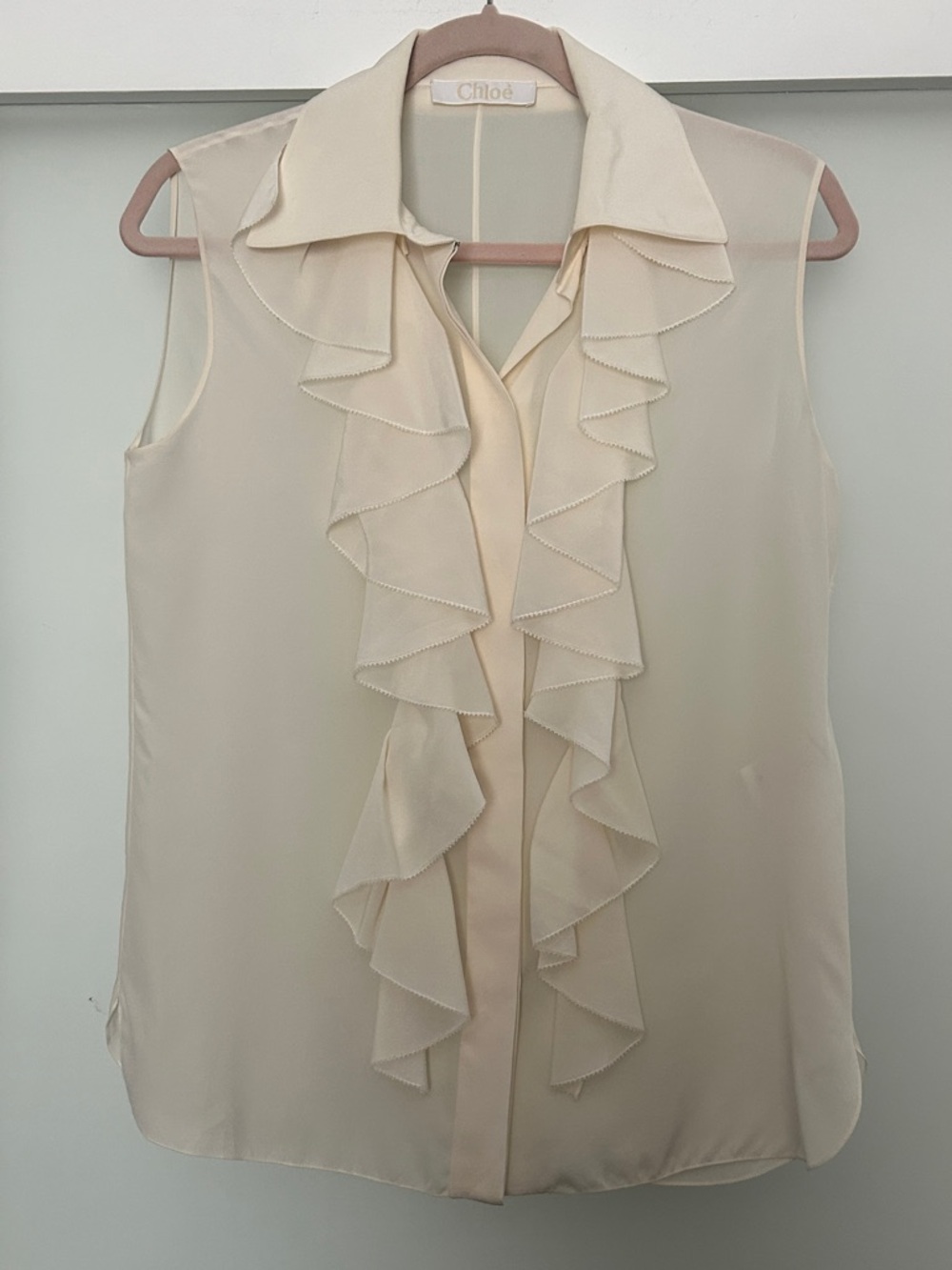 CHLOE sheer silk sleeveless ruffle blouse 38 fr or 6 USA. - Picture 3 of 8